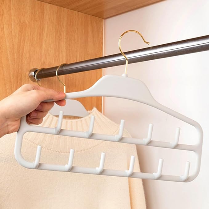 2pcs Belt Holder Organizer with 11 Hooks, Multi-Slot Scarf Hanger Rack for Closet Storage, Large Capacity Hanging Accessory Organizer for Belts, Ties, and Scarves, Light Gray