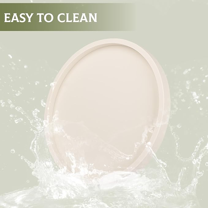 Silicone Bathroom Tray Round Vanity Tray Decorative Soap Holder Kitchen Countertop Organizer Coffee Table Decor for Candle, Perfume, Plant, 9 Inch, Beige