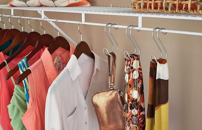 ClosetMaid S Hook Accessory Hanger, 3-Pack, Hangs on Closet Rod for Handbags, Belts, Jackets, Scarves, Jewelry, Nickel Finish