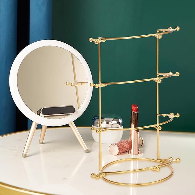 Crown Display Stand, Jewelry Organizer Stand 4-Layer, Metal Necklace Display Holder, Vintage Headband Display, Gold Headdress Storage Rack Display for Crown Hairband Necklace Jewelry