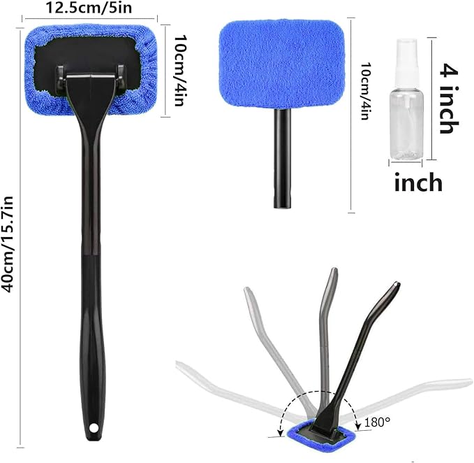 desin Car Windshield Cleaning Tool, Windshield Cleaner with 5 Washable and Reusable Microfiber Pads and Extendable Handle, for Auto Glass Wiper (Blue)