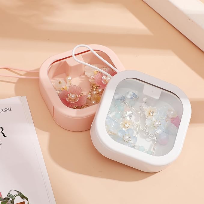ABOOFAN Portable Hair Tie Organizer Box 3.74X3.74X1.18 Inch Compact Headband Storage Case with Tpe Material for Travel and Home Jewelry Accessories Holder