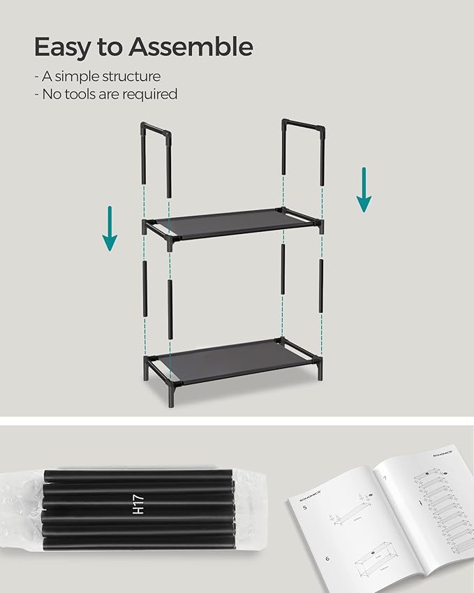 SONGMICS Shoe Rack, 10-Tier Shoe Shelf, Shoe Storage Organizer, 11 x 17.7 x 68 Inches, Metal Frame, Non-Woven Fabric Shelves, for Entryway, Bedroom, Black ULSH010B02