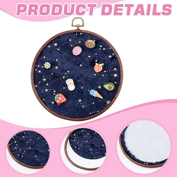 GORGECRAFT Badge Brooch Pennant Display Wall Hanging Vintage Round Polyester Organizer Board Velvet Earrings Necklace Enamel Pin Holder Collection Display Stand Storage Case for Jewelry Marine Blue