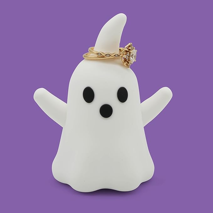 Figurine Ring Holder – Cute and Decorative Jewelry Organizer for Rings, Earrings & Small Accessories – Perfect for Vanity, Dresser, or Bathroom Countertop– Ghost