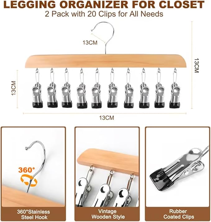 Closet Organizer with 10 Clips - Space Saving Hanging Closet Organizer, Legging Organizer for Closet Hanging, 360° Rotating Metal Clips with Silicone Lining for Hat Sock Clothes (4 Sets-B)