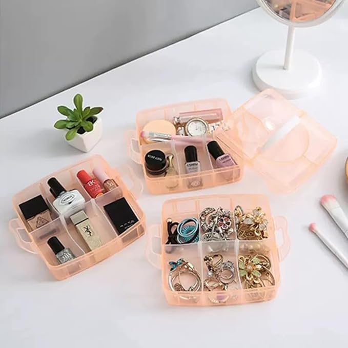 3-Tier Hair Accessories Storage Box, Clear Plastic Organizer with Handle, 5.9 x 5.9 x 5.1 in (Orange, 5.9 x 5.9 x 5.1 in)