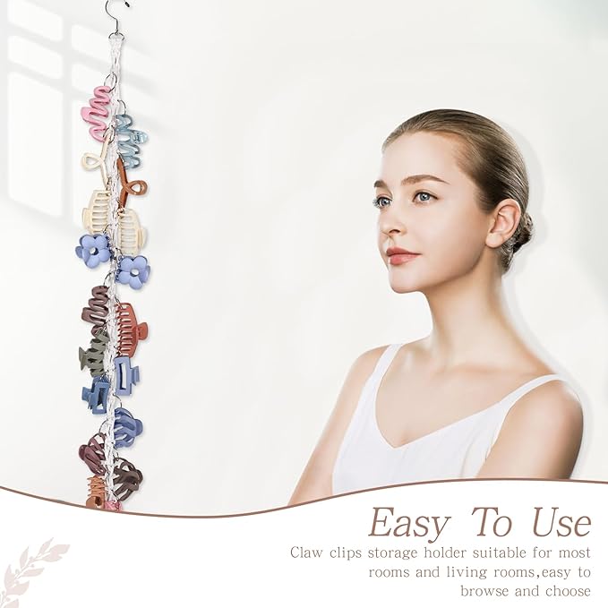 SNOWSTAR Macrame Hair Claw Clip Organizer with Rotating Hook and 20 Metal Rings,Hanging Hair Clip Holder and Storage for Women Girls,Claw Clips Hanger Home Decor for Wall,Door,Closet