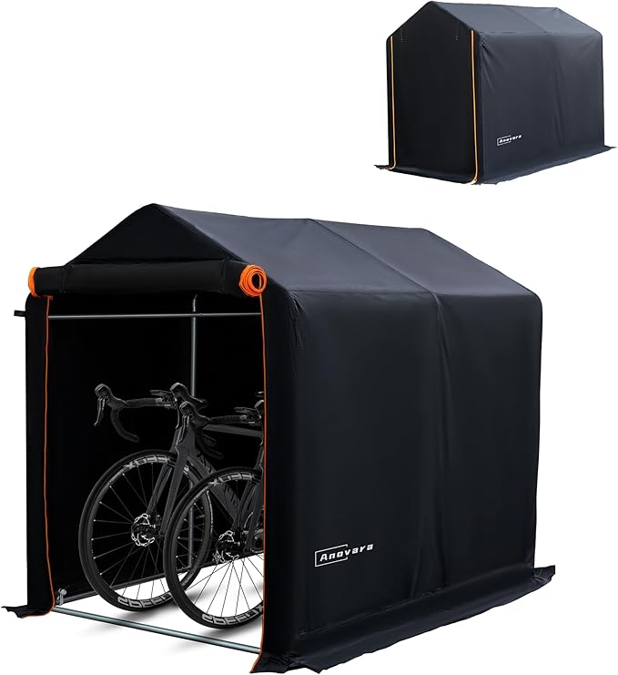 Bike Storage Shed Tent, 4x6FT Outdoor Bicycle Motorcycle Storage Shed with 210D Oxford Fabric PU2000 Waterproof for 2-5 Bikes, Bike Covers Shelter for Garden Tools, Toys (Black, M Size)