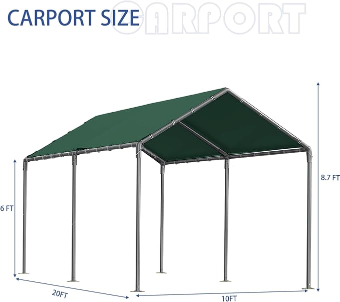 Carport 10x20 Ft Heavy Duty Canopy Steel Canopy Storage Shed,Portable Party Tent,Portable Garage All-Season Tarp for Carport Floor Fixing Green