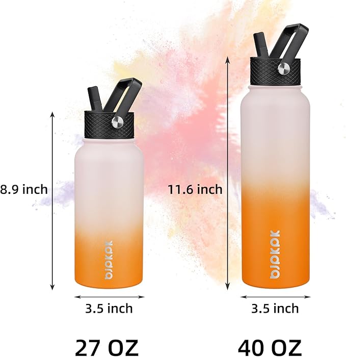BJPKPK Insulated Water Bottles with Straw Lid, 27oz Stainless Steel Water Bottle with 3 Lids, Leak Proof BPA Free Metal Thermo, Mugs, Tumblers, Keep Cold Hot - Coral