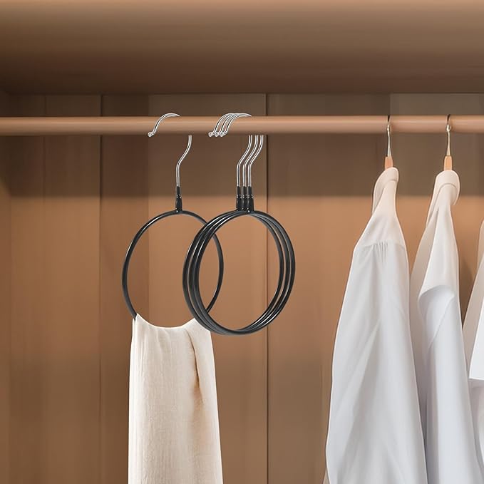 Uonlytech 10pcs Large Non-Slip Stainless Steel Ring Hangers Belt Organizer Scarf Holder Closet Clothing Rack for Tie Storage Black Coated Multi-Functional Accessories Organizer