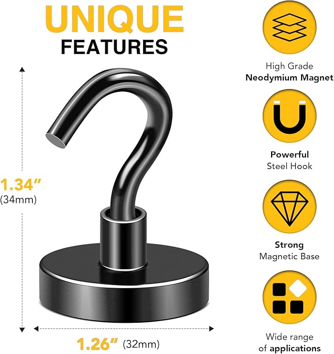 DIYMAG Magnetic Garage Hooks 10 Pack, 120lbs 2026 Cruise Cabin Ship Essentials Hook Heavy Duty Strong Magnets Fridge for Classroom Wall Mount Kitchen Grills Black