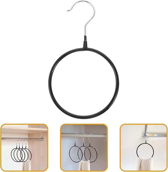Uonlytech 10pcs Large Non-Slip Stainless Steel Ring Hangers Belt Organizer Scarf Holder Closet Clothing Rack for Tie Storage Black Coated Multi-Functional Accessories Organizer