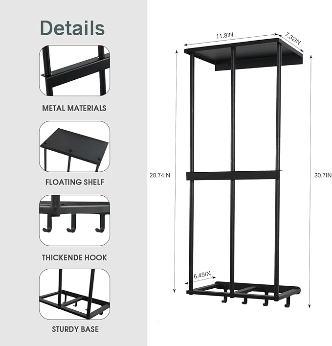 Camping Chair Rack for Garage Storage, Metal Camping Beach Chair Umbrella Holder Wall Mounted Rack Organizer Floating Shelf with 4 Hooks for Garage Organization