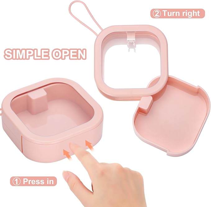 Soleebee 2pcs Portable Hair Tie Organizer Box Qtip Holder, Small Hair Accessory Containers Travel Hair Tie Holder Cotton Swab Dispenser Stackable or Hanging Small Items Storage Box (Pink)