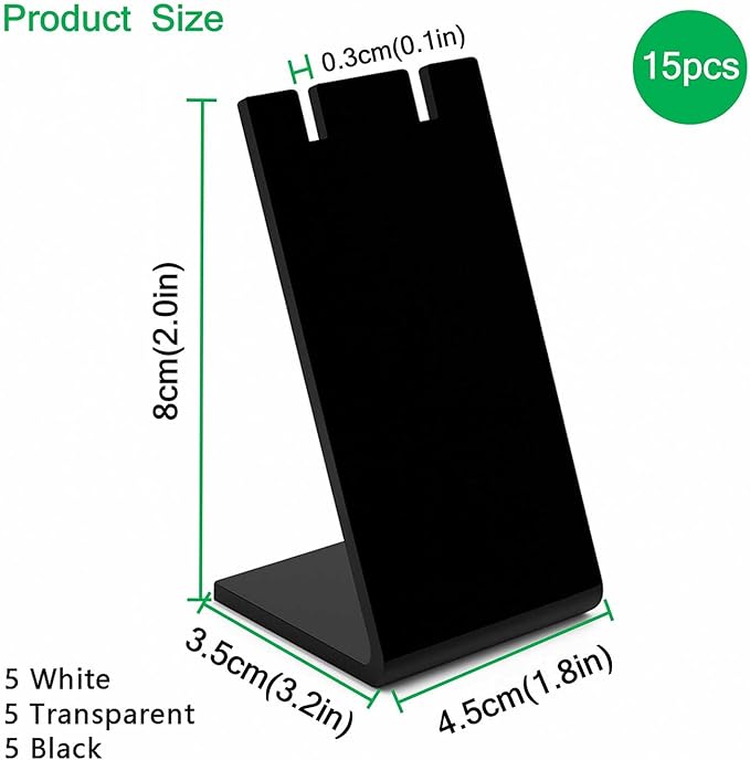 15Packs L-Shape Acrylic Earring Holders Black White Clear Jewelry Display Earring Display Stands Necklace Display Racks Organizers for Earrings Necklace Jewelry