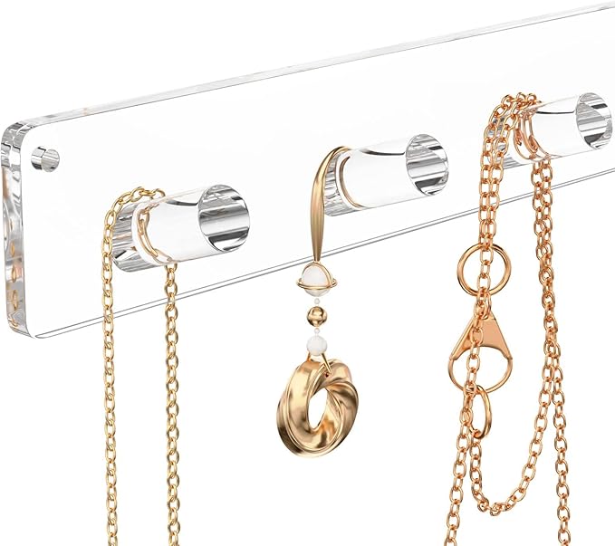 NIUBEE Wall Mounted Jewelry Stand Organizer, 2 Pack Acrylic Necklace Hanger, Bracelets Rings Bangles Display Rack,Best Gift for Girl Women