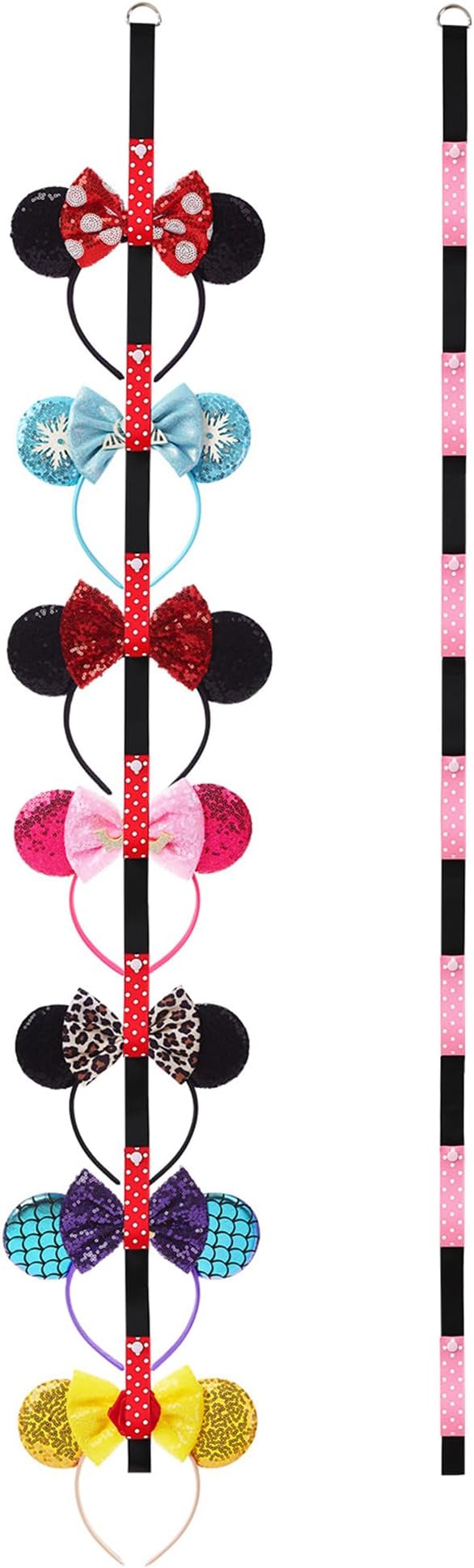 2Pcs Mouse Ears Headband Holder Polka Dot Hanging Wall Display Decor Vertical Headpiece Organizer Hair Bow Accessories Hanger Holder Black