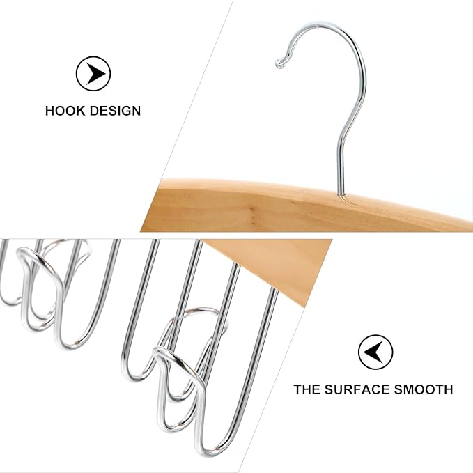 Wooden Tie Hanger Organizer with 12 Hooks, Non-Slip Belt Rack for Closet Storage, Multi-Functional Accessory Organizer for Home and Clothing Store Use