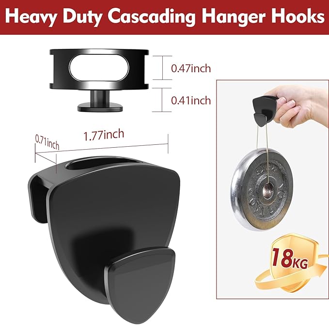 Space Saving Standard Hanger Hooks 50Pcs, Upgrade Heavy Duty Space Saver Hangers Connector Hooks for Clothes, Premium Hanging Closet Organizer for Dorm, Ganchos para Colgar Ropa, Black