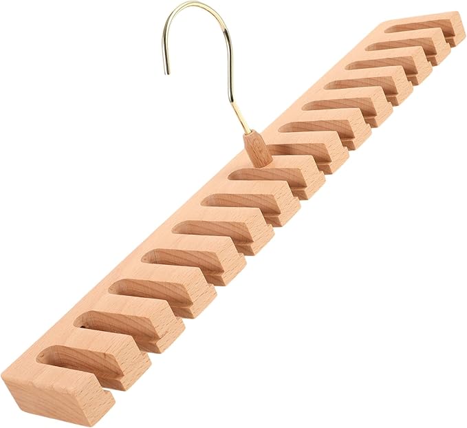 COHEALI Wooden Belt Hanger with 14 Slots, Beech Wood Multi-Function Belt and Tie Rack Organizer for Closet Storage, Space-Saving Accessory Organizer for Men and Women