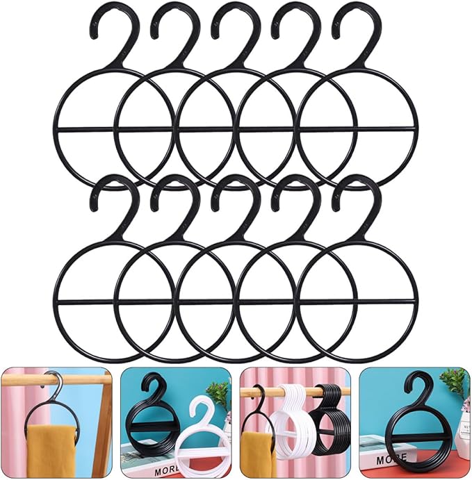 Multi-Functional Tie Hanger and Belt Holder Closet Organizer, Black Scarf Hanging Ring Rack for Wardrobe Storage, Space-Saving 10pcs Accessory Organizer