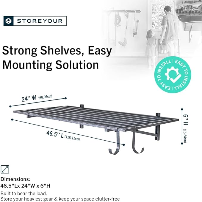 StoreYourBoard Heavy Duty Garage Shelf Wall Mount 2ft x 4ft – Wall-Mounted Shelving for Storage & Organization – Heavy Duty Garage Shelves for Tools, Bins, & Equipment – Holds 400 lbs – Gray