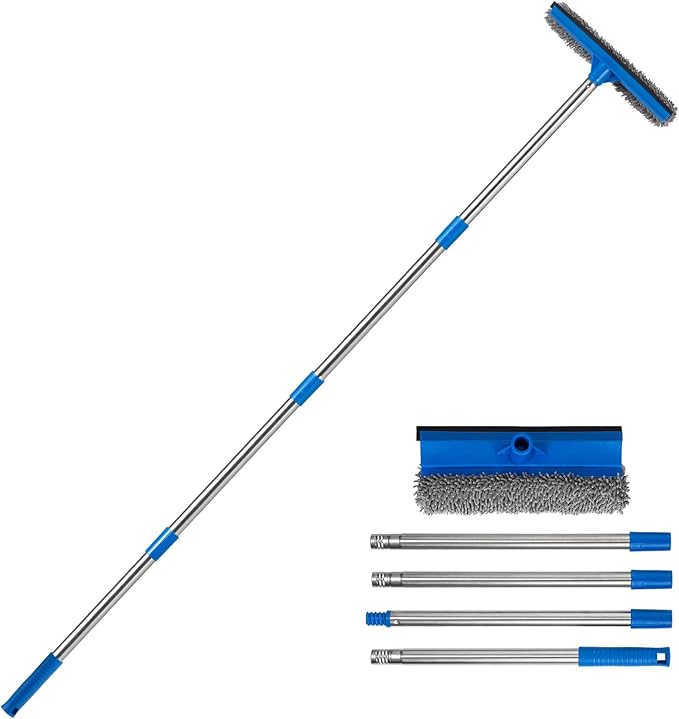 30"-59" Window Squeegee,2 in 1 Squeegee Window Cleaner with Long Stainless Steel Handle,Sponge Car Window Squeegee for Gas Station, Glass,Shower,Outdoor High Window Cleaning (Green) (51 inch)