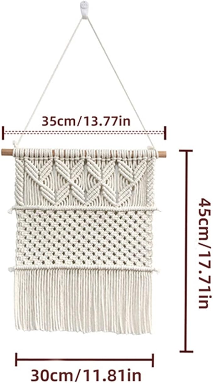 Macrame Jewelry Holder - Wall Hanging Organizer for Necklaces, Earrings, Rings & Bracelets - Cotton Thread
