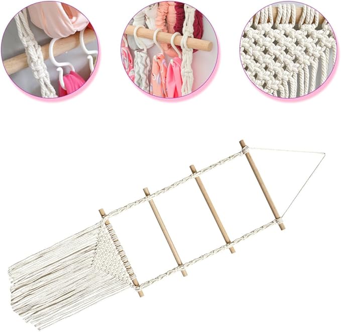 Cabilock Girls Hair Accessories Organizer Wall Hanging Hair Bow and Headband Holder Cotton Rope Scrunchies Storage for Room Decor for Clips and Ties