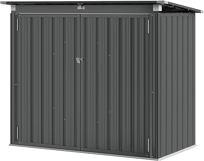 Aoxun Outdoor Storage Shed Metal Trash Can Storage with Chain Lid Waterproof Outdoor Garbage Can Organizer, Ideal for 2 Trash Bins, Generator, Garden Tools (Black)