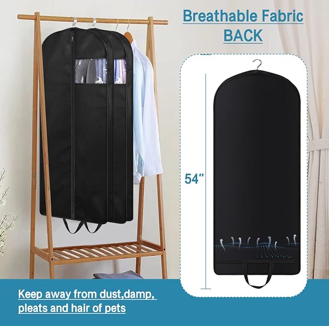 KIMBORA 54" Garment Bag for Travel, Gusseted Suit Bags for Men with Handle Garment Bags for Hanging Clothes Storage Suit Cover for Dress, Coats, Jackets, Shirts