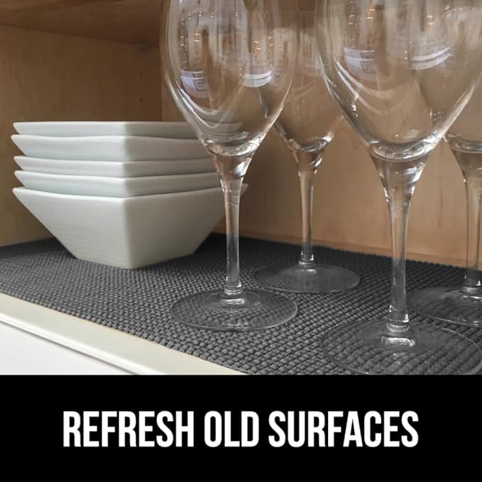 GORILLA GRIP powerGRIP Drawer Shelf and Cabinet Liner, Thick Strong Hold, Non-Adhesive Liners Protect Kitchen Cabinets and Cupboard, Bathroom Drawers, Easy Install, Breathable Mat, 12" x30', Charcoal