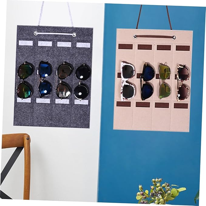 Felt Sunglasses Organizer Wall Hanging Bag Multi-compartment Storage for Eyewear Jewelry Accessories Space-saving Design Material Camel Color