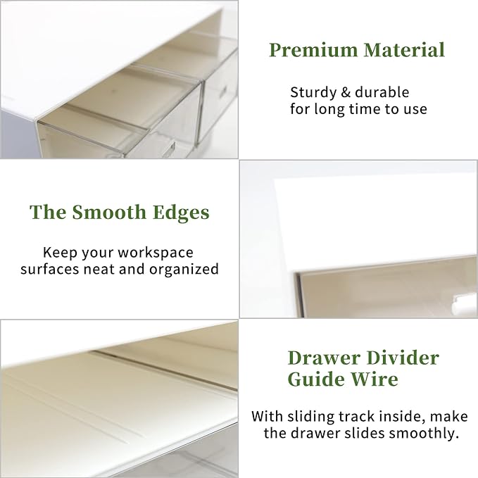 Daoeny Desk Organizer Drawers-Stackable Desk Drawer Organizer, Plastic Storage Drawers Desktop Storage Great for Office Organization School Home - 3 Drawers (White)