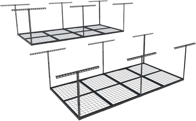 FLEXIMOUNTS 4x8 Overhead Garage Storage Rack, Adjustable Organization System, Heavy-Duty Metal Ceiling Racks, 2 pack, Black, Classic Series