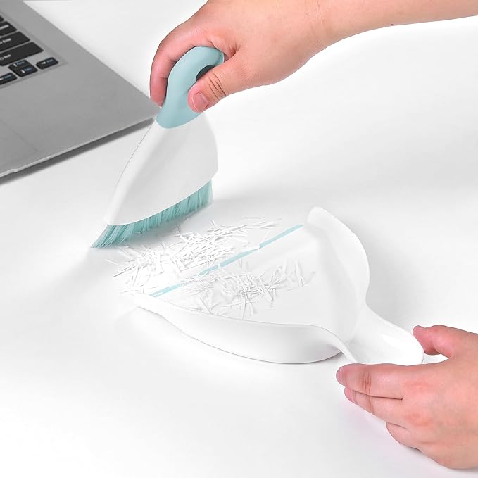 NACENA Mini Dustpan and Brush Set 2 Pack, Small Broom and Dustpan Set Dust Pan and Mini Hand Broom Dustpan and Broom Combo Compact for Home Table Keyboards Sofa Kitchen, Blue