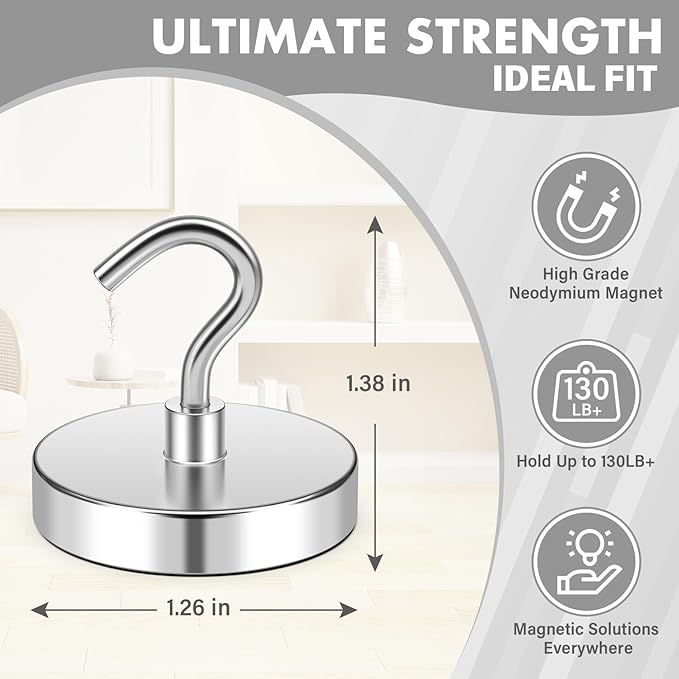 Magnetic Hooks for Cruise Cabins, 130lbs Silver Cruise Ship Magnetic Hooks for Hanging, Strong Magnets Heavy Duty, Locker Organizer, Household Essentials, Cubicle Accessories, 4 Pack
