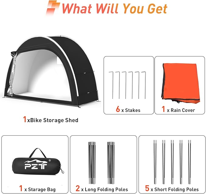 Upgraded Bike Tent with Rain Cover, Portable Outdoor Storage Shed for 2 Bikes, 210D Oxford Fabric PU4000 Waterproof, Bike Shed/Bike Cover for Motorcycles, Garden Tools, Lawn Mower