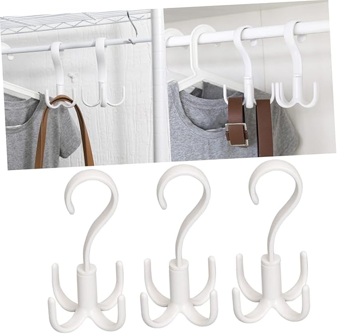 Amosfun 9pcs Rotating Multifunctional Hooks for Scarves Ties and Accessories Organizer Space-Saving Closet Hanger White