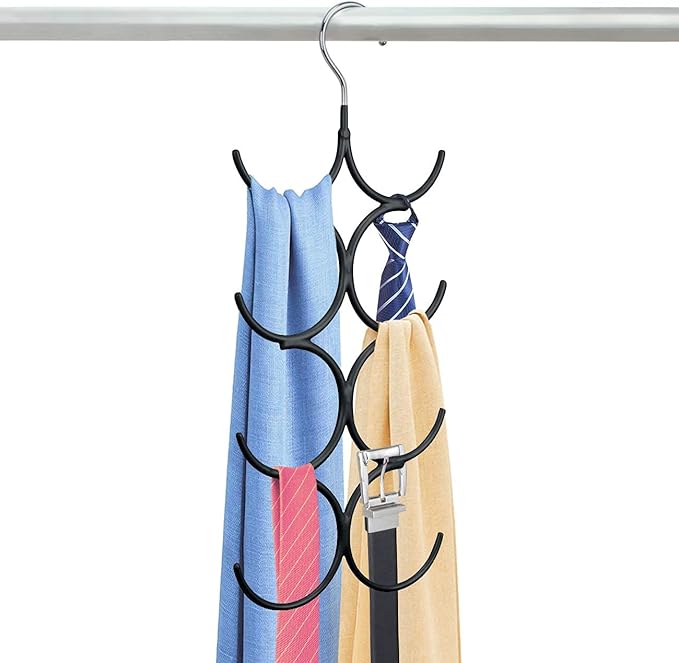 Yizhi Scarf Hanger Organizer Holder, No Snag Belt Rack Tie Hanger Sturdy 8 Hook Space Saving Closet Accessory Organizer for Scarves, Ties, Belts, Shawls, Pashminas and Jewelry (1, Black)