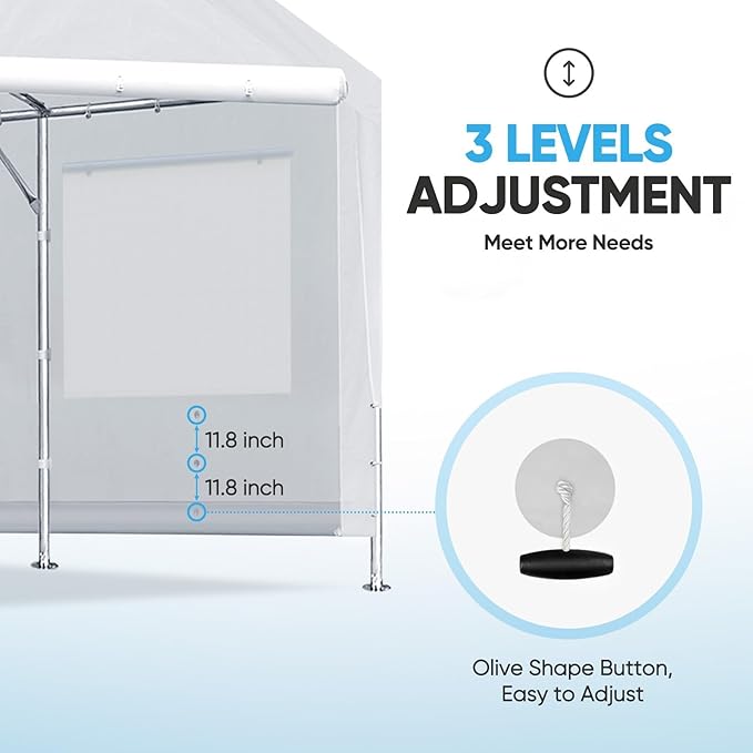 ADVANCE OUTDOOR Replacement Mesh Window Sidewall Tarp for 10/12x20 ft Carport Canopy, Heavy-Duty Waterproof & UV Protected, Easy Installation with Ball Bungees, White, One Sidewall Only