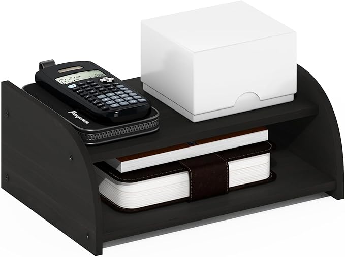 Furinno CLASSIC Desk Organizers and Accessories, 2-Tier Monitor Riser, Office Organization, Desk Top Book Shelf, for Office Supplies, Office Desk Accessories, Dark Espresso