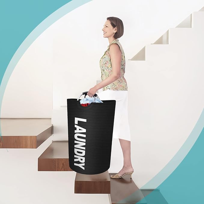 StorageRight 115L Large Laundry Basket, Laundry Hamper, Dirty Clothes Hamper for Laundry, Collapsible, Waterproof Laundry Baskets with Foam Protected Aluminum Handles for Laundry, Dorm, Family (Black)
