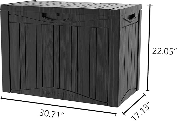 50 Gallon Lockable Resin Outdoor Storage Box, Waterproof & Weather Resistant Deck Box for Patio Cushion, Garden Tools & Pool Accessories, Black