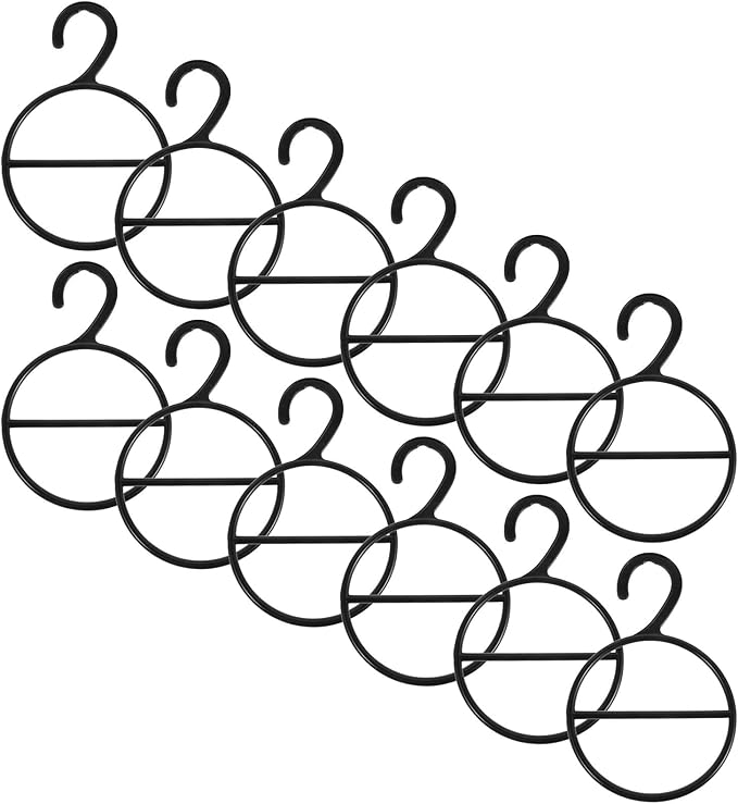 SUPVOX 12pcs Multifunctional Scarf Storage Rack with Circle Shape Hangers, Black Household Scarf Organizer for Belts and Ties, Closet Accessory Organizer for Home Use
