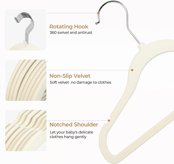 GoodtoU Kids Velvet Hangers Baby Hangers for Closet 20 Pack Non Slip Childrens Infant Hanger Beige