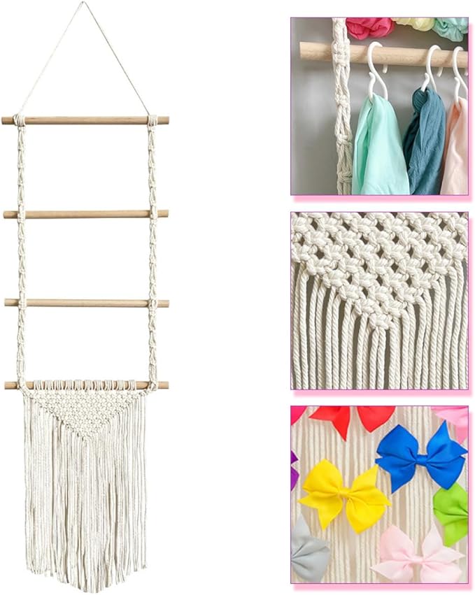 Cabilock Girls Hair Accessories Organizer Wall Hanging Hair Bow and Headband Holder Cotton Rope Scrunchies Storage for Room Decor for Clips and Ties