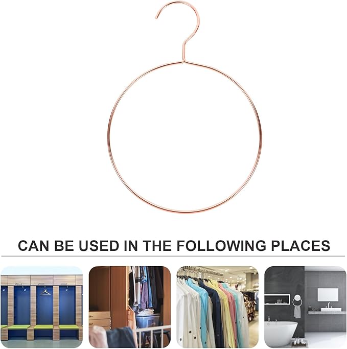 Rose Gold Stainless Steel Belt and Scarf Hanger Rack, Round Tie Organizer Ring for Closet Storage, Wardrobe Accessory Organizer for Belts, Scarves, and Shawls